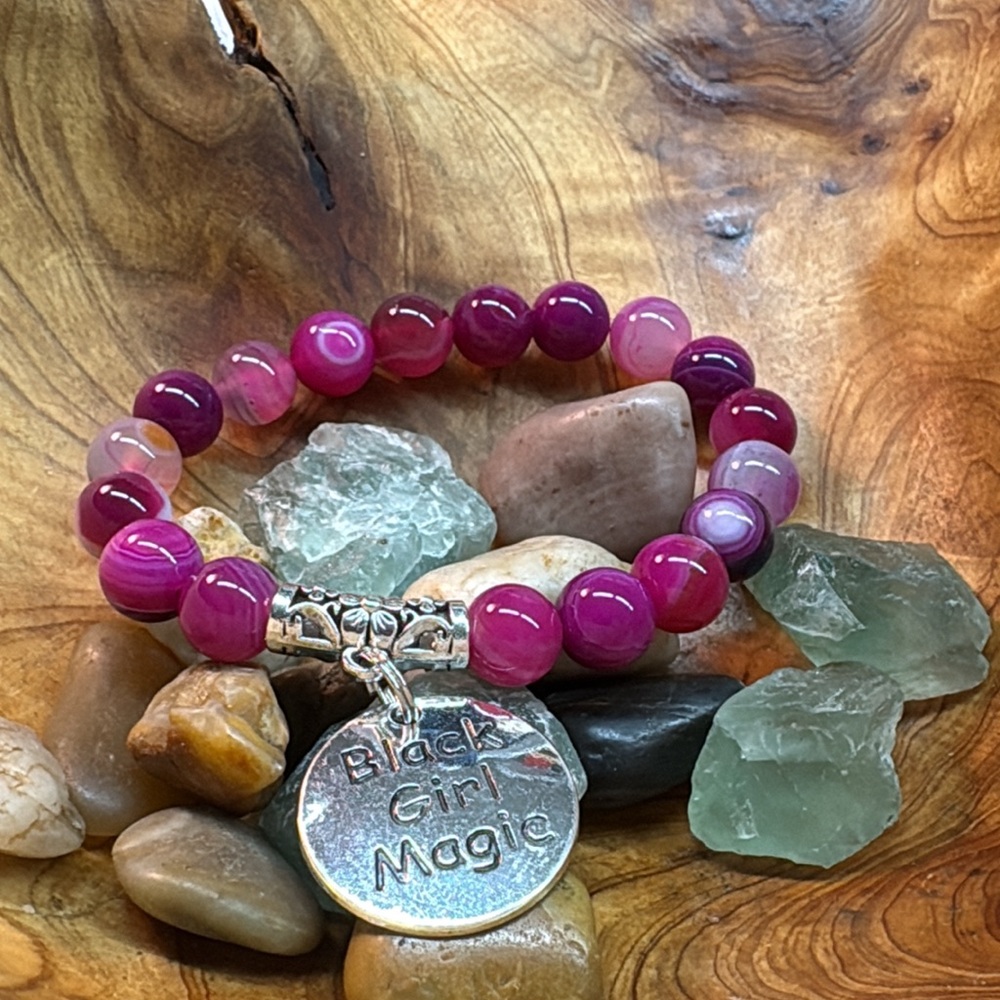 Pink Beaded Bracelet with Silver Charm